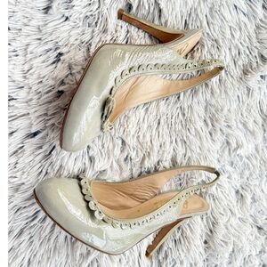 BUTTER Mint Green Retro Vintage Style Slingback Heels Leather‎